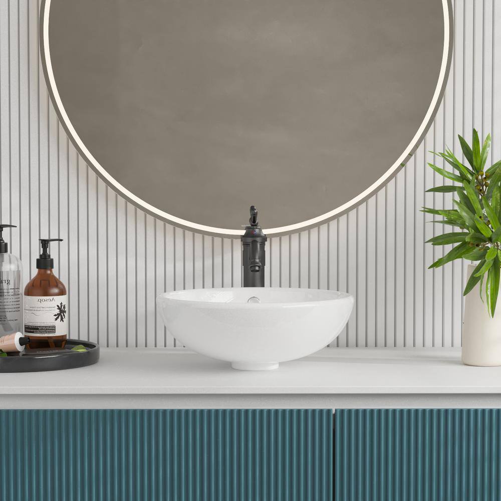Symmetry 17" Circular White Ceramic Vessel Bathroom Sink