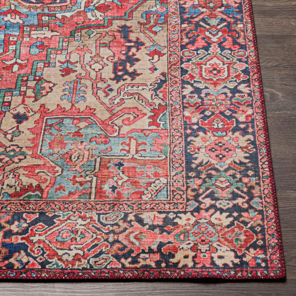 Bright Red Rectangular Synthetic Vintage Area Rug