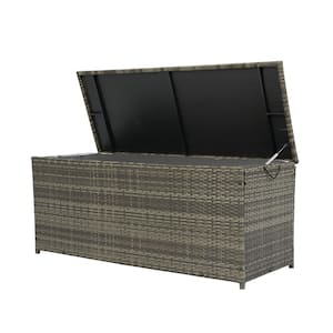 113 Gal. Gray Wicker Patio Deck Box with Lid
