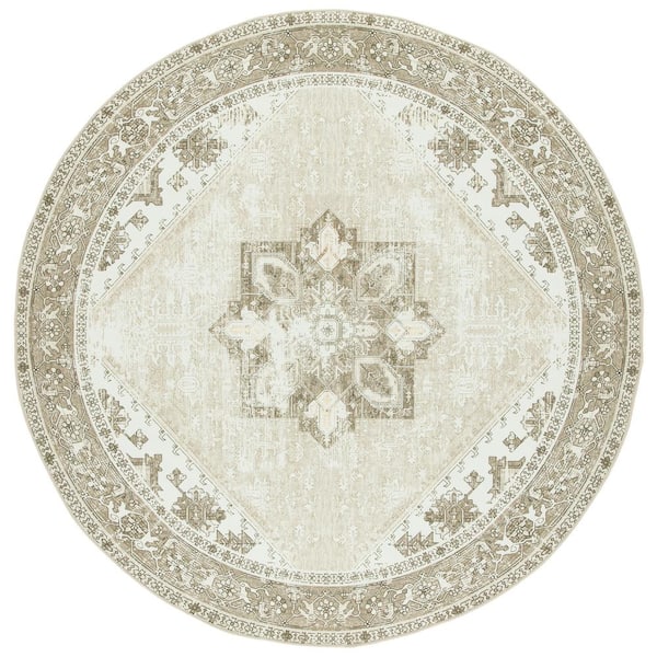 SAFAVIEH Tuscon Sage/Ivory 6 ft. x 6 ft. Machine Washable Border Distressed Round Area Rug