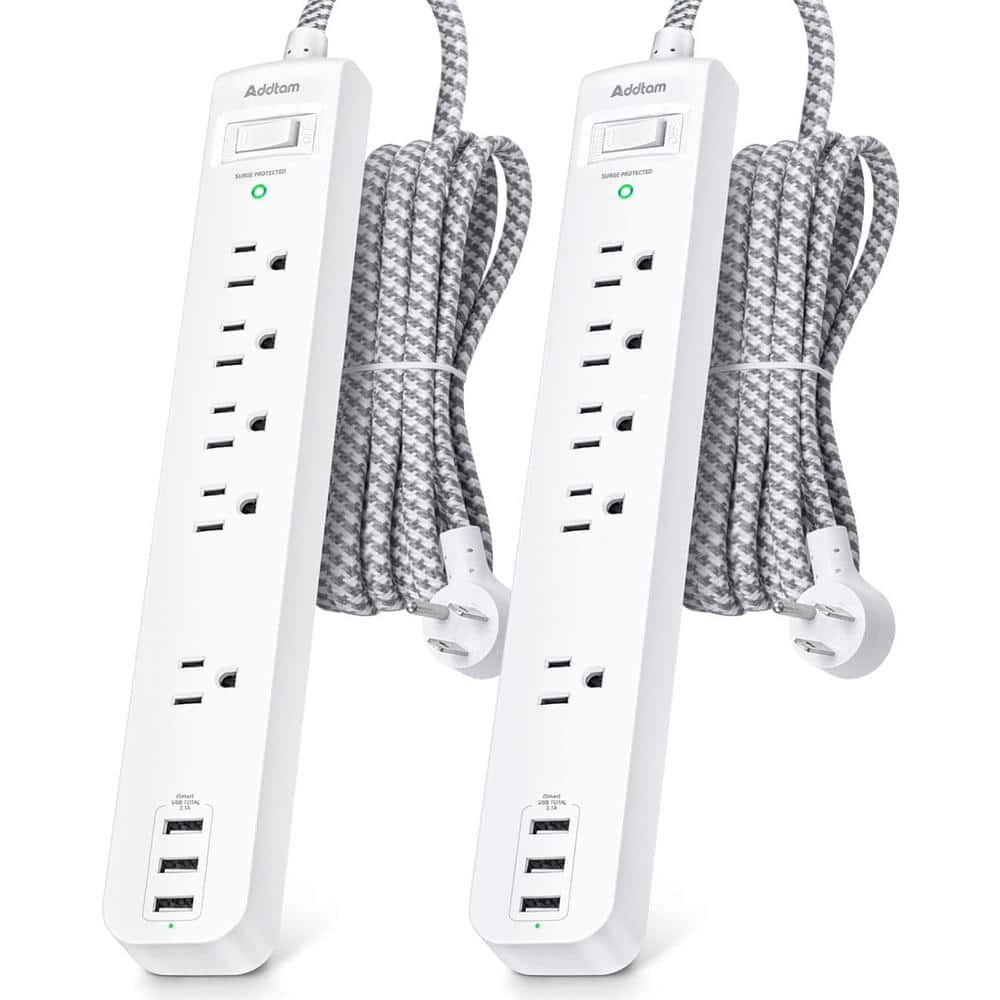 5-Outlet Widely Power Strip Surge Protector Overload with 3 USB Ports, 10 ft. Long Extension Cord in White (2 Pack) price history on PriceWatchPro