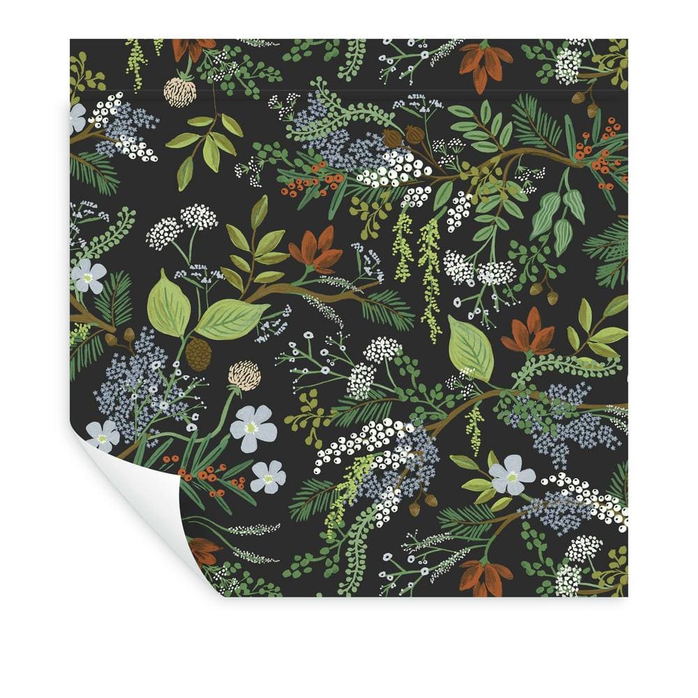 Juniper Forest Black Botanical Peel and Stick Wallpaper