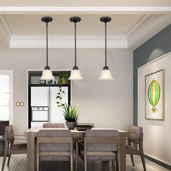 1-Light Kitchen Island/Mini Pendant with White Glass Shade and Matte Black Finish