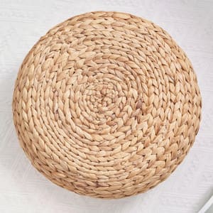 16 in. x 16 in. x 6 in. Water Hyacinth Woven Tatami Floor Cushion in Natural Brown Outdoor Pouf