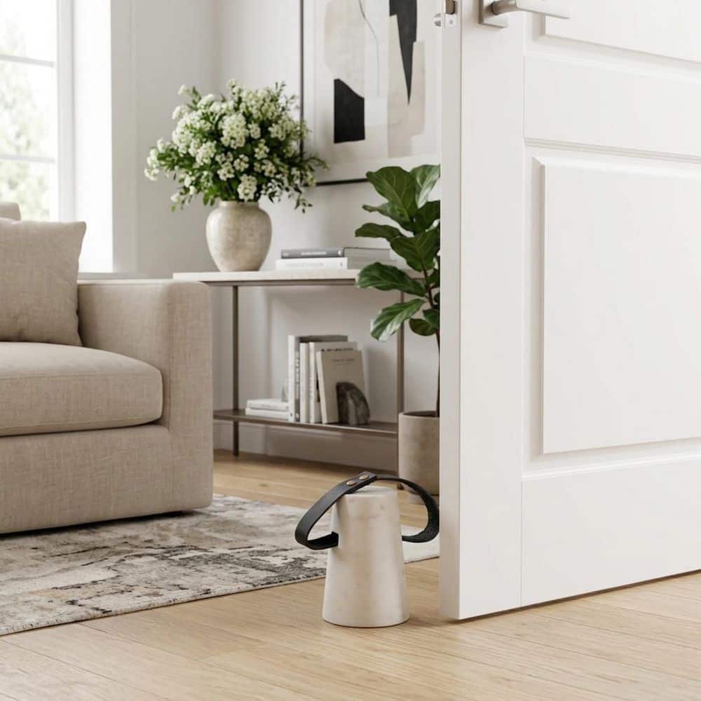 4 in. x 5 in. Black Stone Doorstop With Leather Handle Sculpture