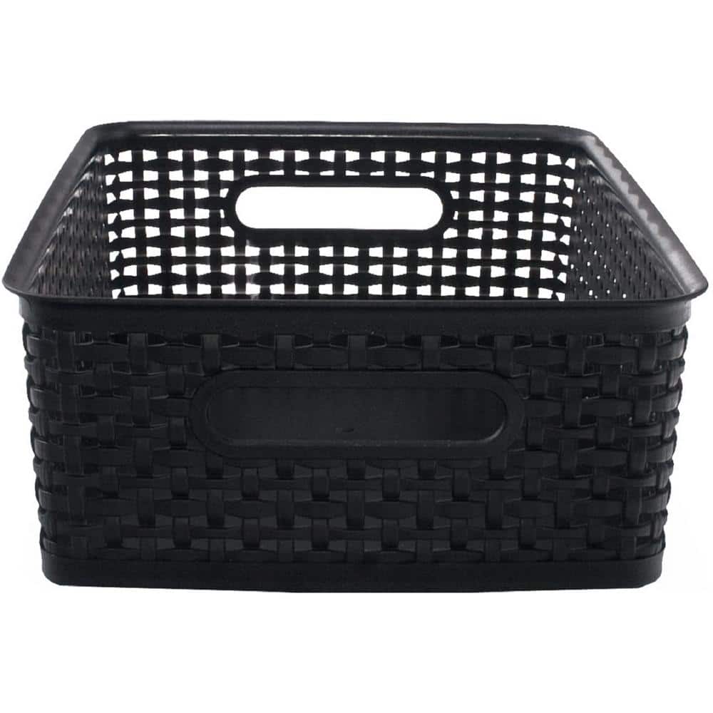 Medium Black Plastic Woven Storage Bins, Pack of 2