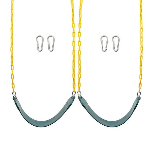 Green Heavy Duty Swing Seats w/ 66 in. Chains & Snap Hooks 2-Pack for Playground Swing Set Accessories Supports 250 lb.
