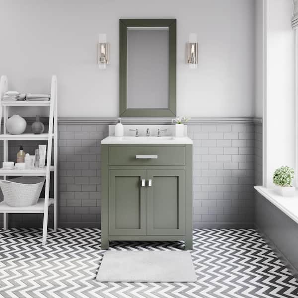 Water Creation Madison 30 in.W x 21.5 in.D x 34 in.H Single Sink Bath Vanity in Glacial Green with Carrara White Marble Top and Faucet