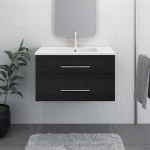 Napa 36 in. W x 20 in. D Single Sink Bathroom Vanity Wall Mounted In Black Ash with Acrylic Integrated Countertop