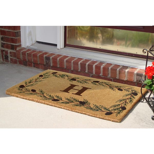 Heavy Duty Evergreen Brown 22 in. x 36 in. Coir Monogrammed H Indoor Outdoor Door Mat