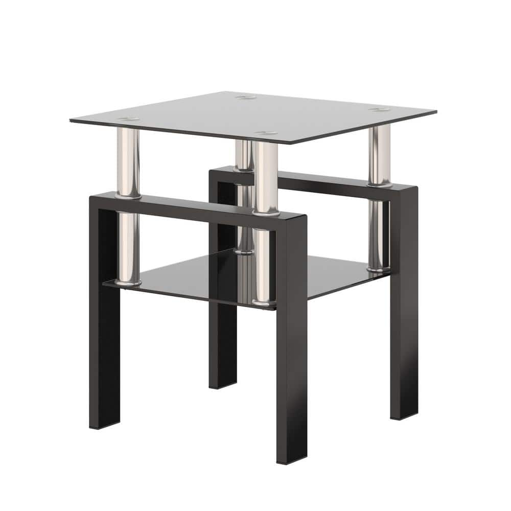 1-Piece 17.72 in. Modern Square Tempered Glass End Table with Metal Leg for