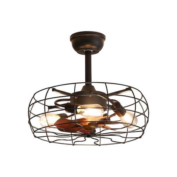 bessten Dionysus 19 in. Cage Retro Indoor Matte Black Ceiling Fan with Lights and Remote and APP Control