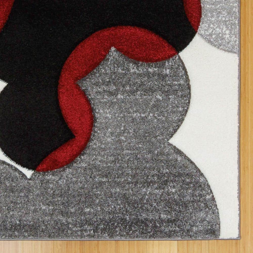 Red and Black Geometric Synthetic Kids' Rug, 5' x 7'