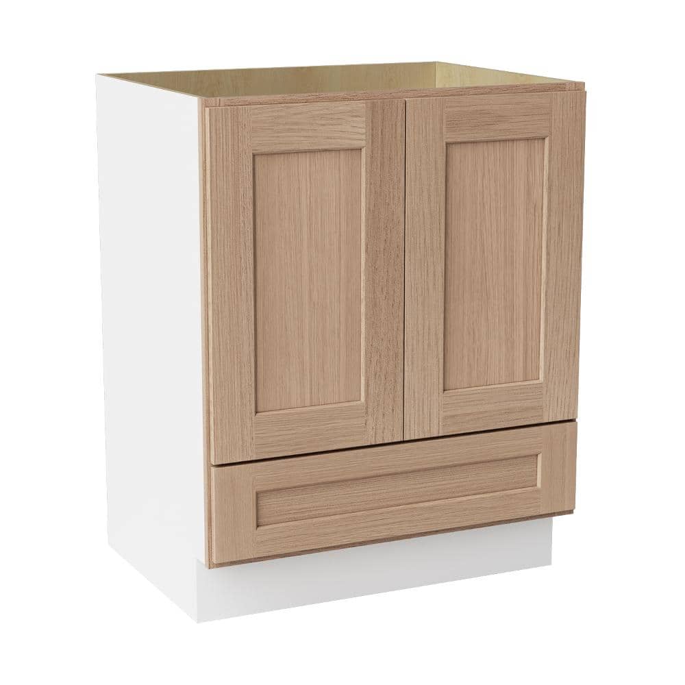 27 in. W x 21 in. D x 34.5 in. H Ready to Assemble Solid Wood Shaker Sink Base Drawer Bath Cabinet in Oak price history on PriceWatchPro