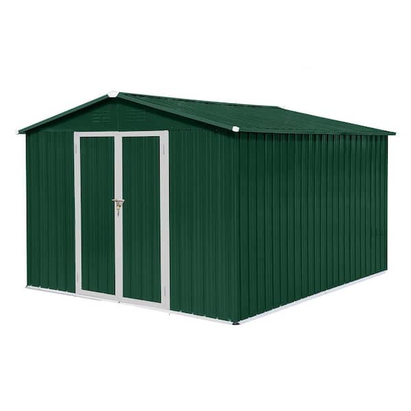 10 ft. W X 8 ft. D Metal Garden Sheds Outdoor Storage Sheds, Green + White (80 sq. ft. )