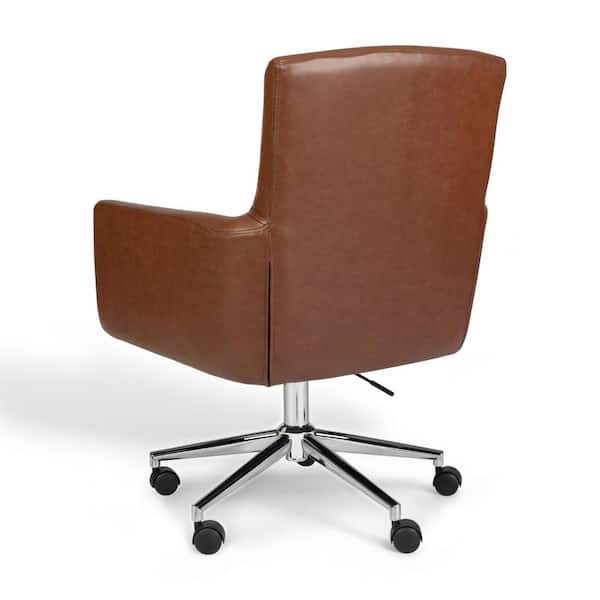 MARTHA STEWART Zaya Faux Leather Swivel Office Chair in Saddle