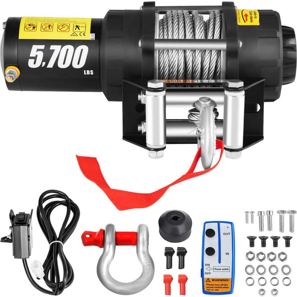 VEVOR Electric Winch 5700 lbs. CAP Truck Winch 42.6 ft. Steel Cable 12Volt Winch for Towing Off