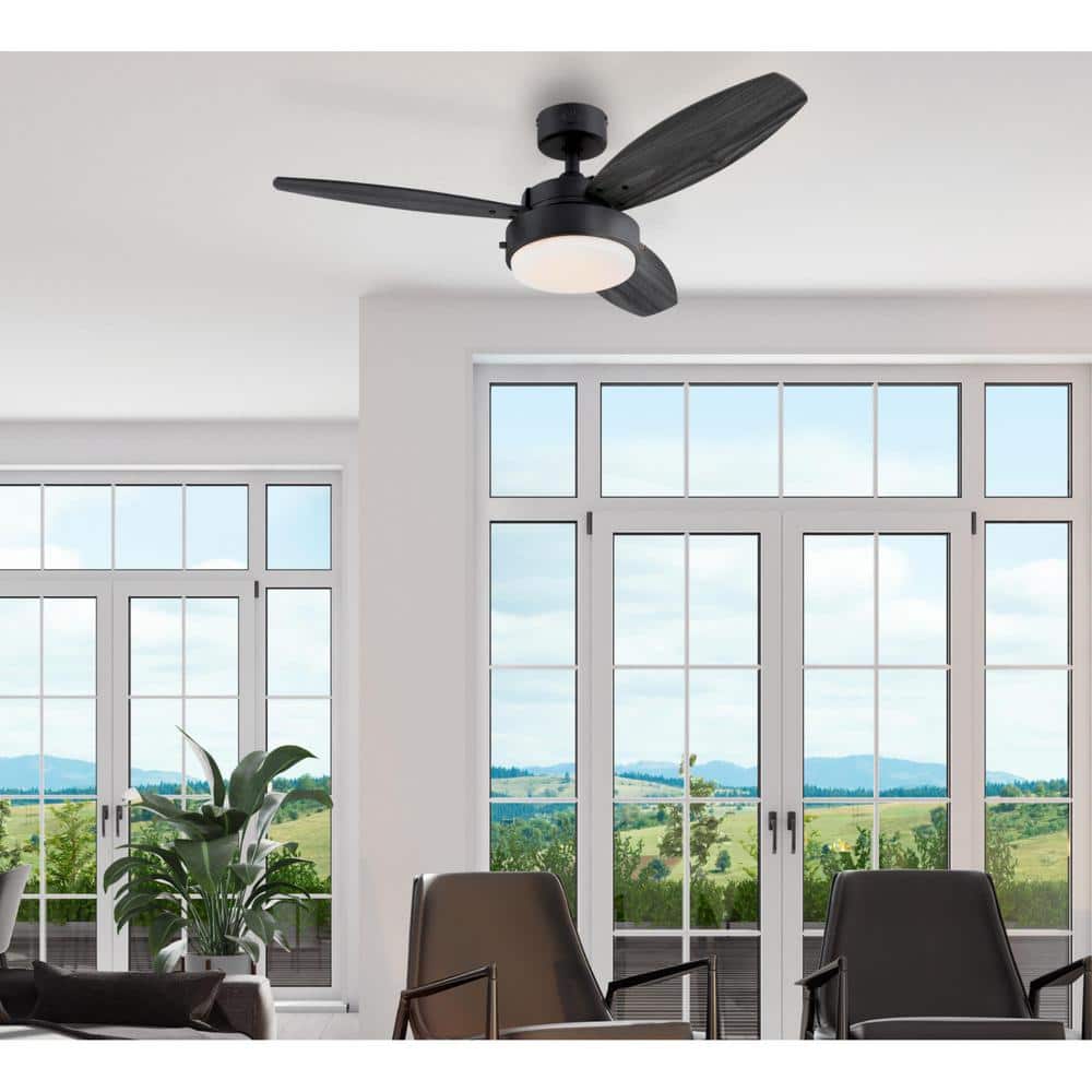 Matte Black 42" Modern Ceiling Fan with LED Light and Remote