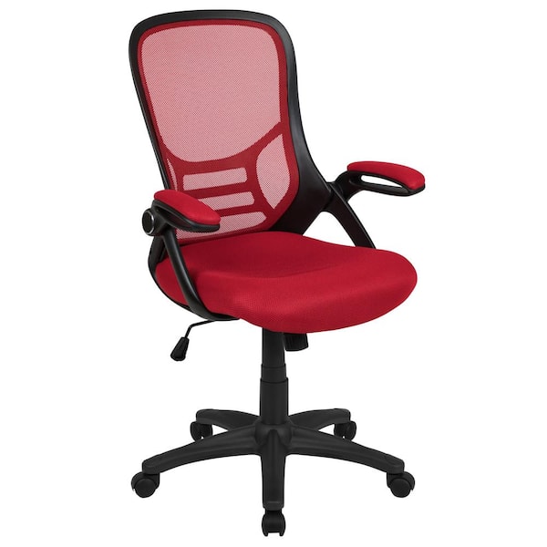 Carnegy Avenue Porter High Back Mesh Swivel Ergonomic Office Chair in Red with Flip-Up Arms