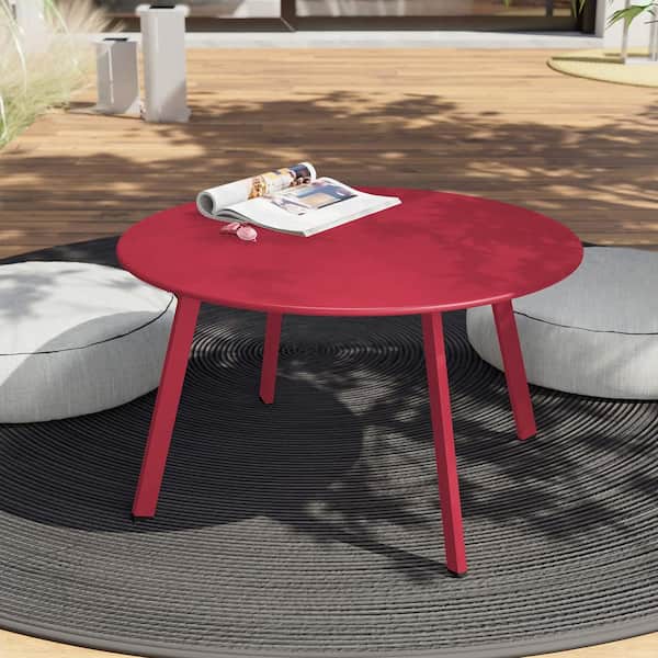 forum Oberst Rindende DESwan Red Round Steel Outdoor Coffee Table BSC-ZY010-RD - The Home Depot
