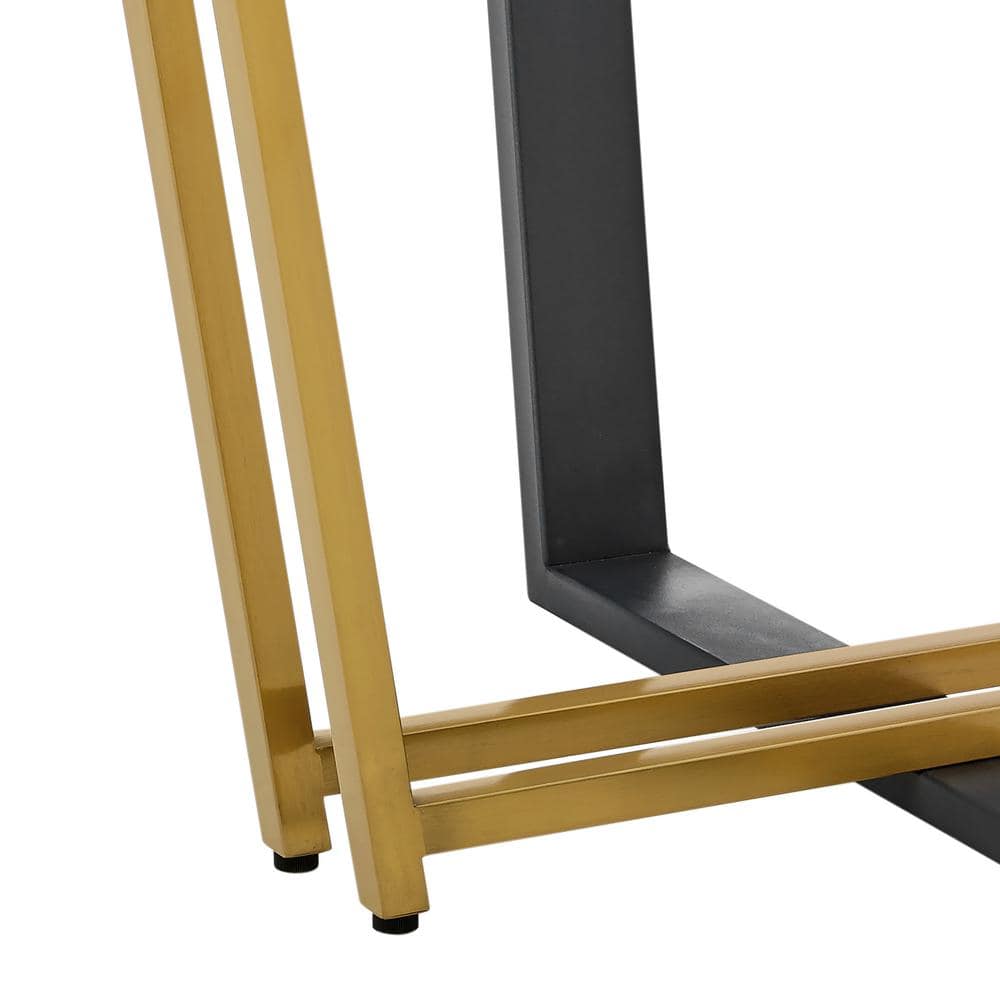 48" Round Glass Top Dining Table with Gold and Black Metal Base
