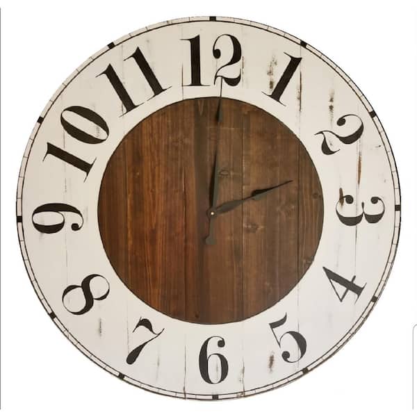 AVERY ST DESIGN CO Grace 36 in. White and Chestnut Farmhouse Wall Clock