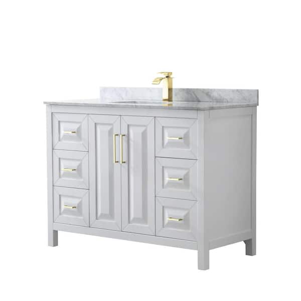 Wyndham Collection Daria 48 in. W x 22 in. D x 35.75 in. H Single Sink Bath Vanity in White with White Carrara Marble Top