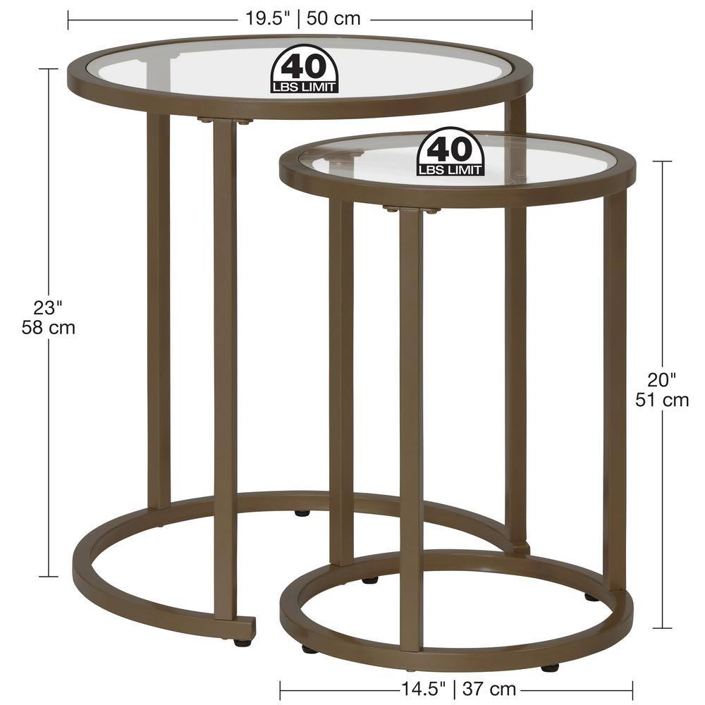 Bronze Round Metal and Glass Nesting Side Tables, Set of 2