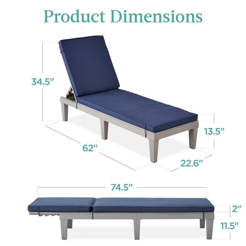 Rustic Faux-Wood Outdoor Chaise Lounger with Plush Cushion - Gray/Navy