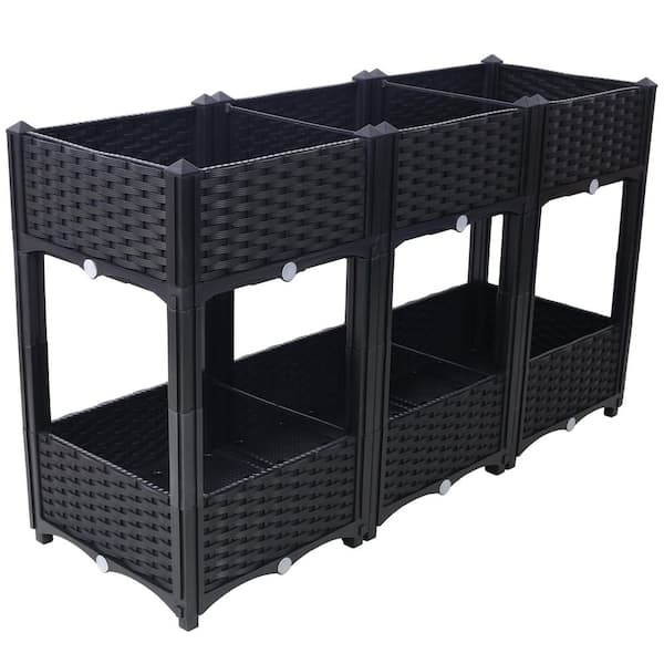 WTVWTV 47.2 in. x 15.7 in. x 27.7 in. Black Plastic Raised Planter Pots with Drainage for Vegetables/Flowers/Herbs Outdoor