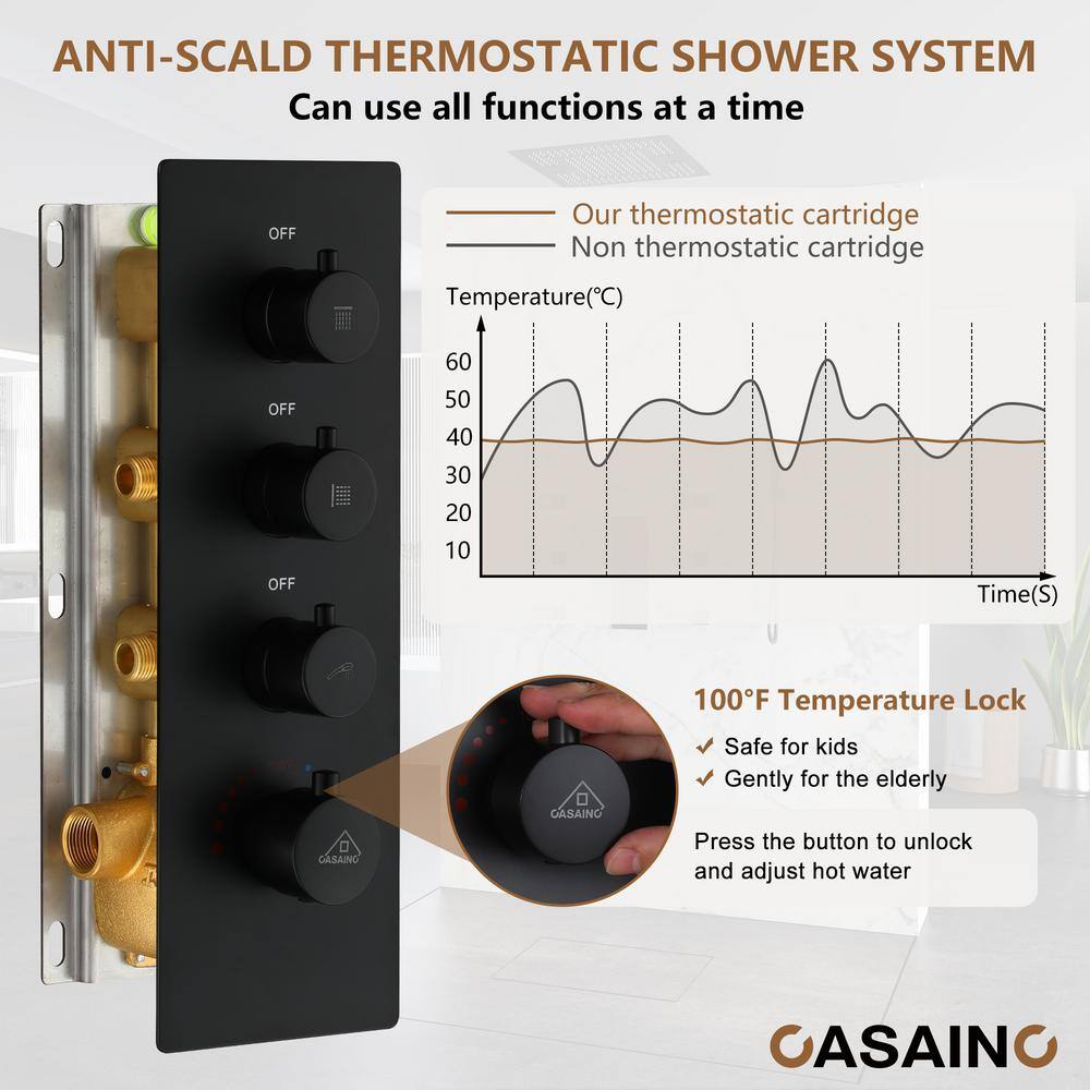 Matte Black Large Square LED Rainfall Shower System with Handheld