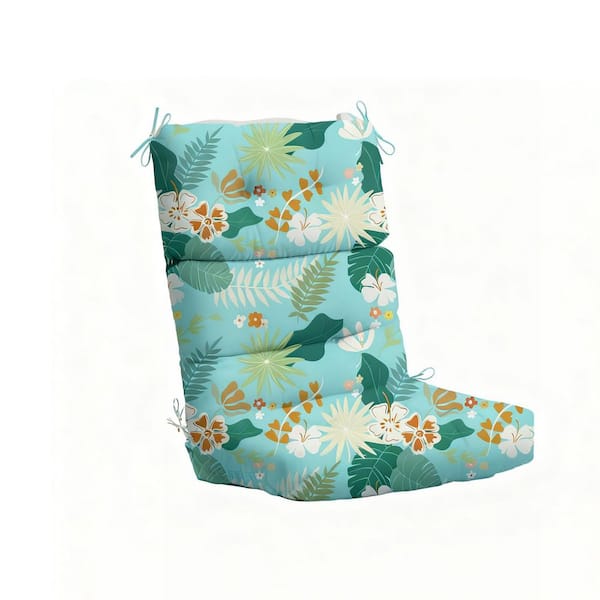 21 in. x 44 in. Outdoor Lounge Chair Cyan Flower Leaves Chair Seat Cushion Green