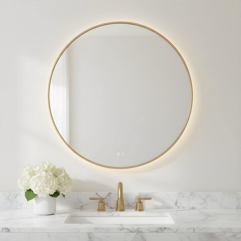 Cadre 36 in. x 36 in. Satin Brass Integrated LED Illuminated Dimmable Vanity Light Mirror price history on PriceWatchPro