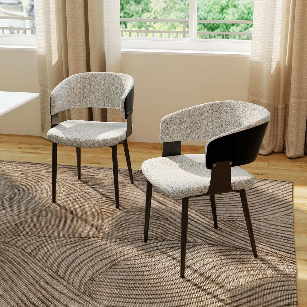 Magic Home Set of 2 Modern Dining Chairs Teddy Fleece and PU