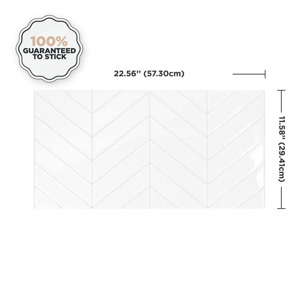 White Chevron Peel and Stick Gel Backsplash Tile