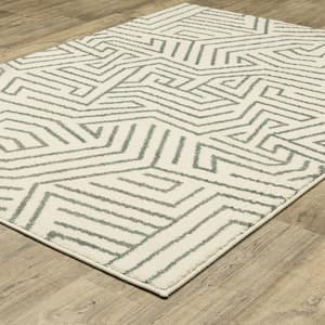 Sienna Beige/Gray 2 ft. x 8 ft. Modern Geometric Maze Polypropylene Indoor Runner Area Rug