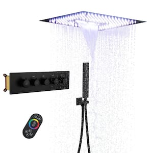 4-Spray Dual Shower Heads 16 in. Ceiling Mount Fixed and Handheld Shower Head 64 Color Lights, 2.5 GPM in Matte Black