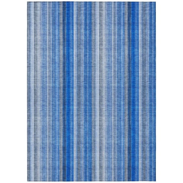 HomeRoots Blue 8 ft. x 10 ft. Woven Striped Rectangle Indoor/Outdoor Area Rug