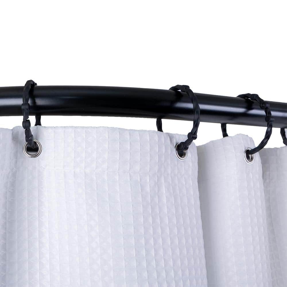 60 in. Matte Black Rustproof Aluminum D-Shaped Ceiling Mounted Shower Rod with White Liner
