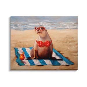 Polka Dot Bikini Sea Lion Tropical Beach Scene by Lucia Heffernan Unframed Print Animal Wall Art 36 in. x 48 in.
