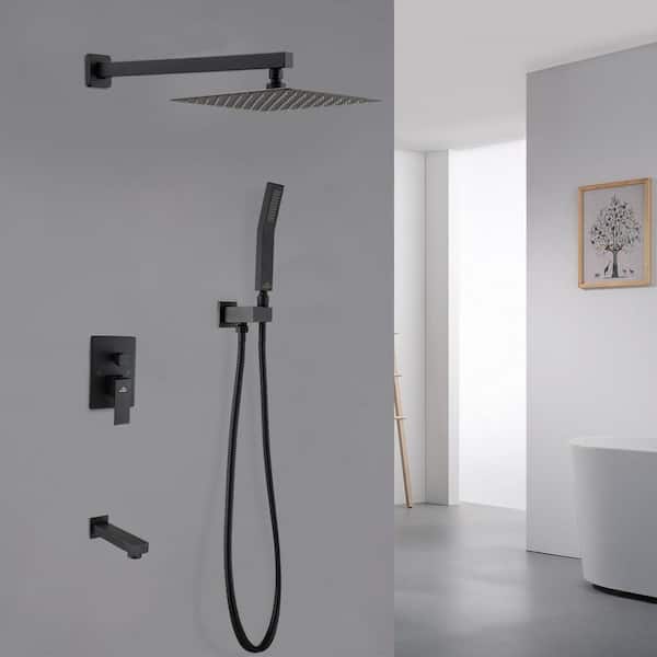 12 in.Wall-Mounted Shower System with Bathtub Faucet in Matte Black