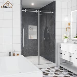 44-48 in. W x 76 in. H Sliding Frameless Shower Door in Brushed Nickel Finish with Clear Glass