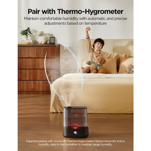 1.6 Gal. Plastic Ultrasonic Cool Mist Humidifier for Large Room 750 sq. ft. Black Top Fill with WiFi and Auto Mode