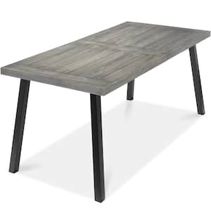 6 Person Indoor Outdoor Acacia Wood Picnic Dining Table with Metal Legs in Weathered Gray
