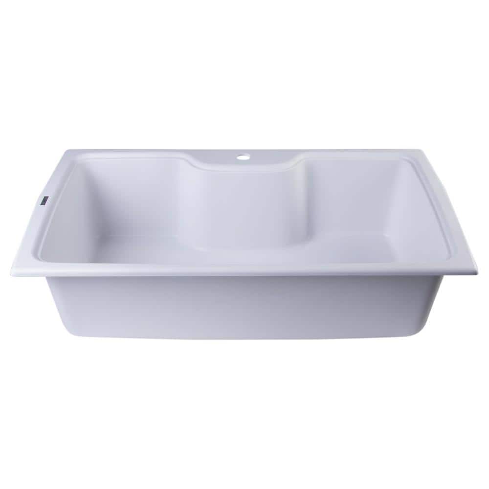 White 35'' Drop-In Single Bowl Granite Kitchen Sink