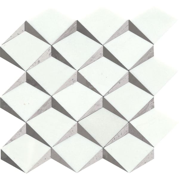 EMSER TILE Bizou White/Taupe 13 in. x 13 in. Polished Marble Mosaic Wall Tile (6.53 sq. ft./Case)