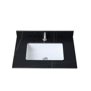 31 in. W x 22 in. D Engineered Stone Composite White Rectangular Single Sink Bathroom Vanity Top in Black Ceramic Sink