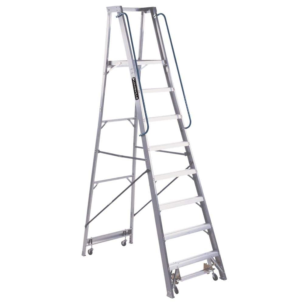 Louisville Ladder 8 ft. Aluminum Mobile Platform Step Ladder, 14.17 ft. Reach Height, ANSI, Type IA, 300 lbs. Load Capacity