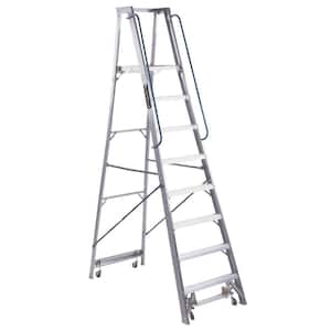 8 ft. Aluminum Mobile Platform Step Ladder, 14.17 ft. Reach Height, ANSI, Type IA, 300 lbs. Load Capacity