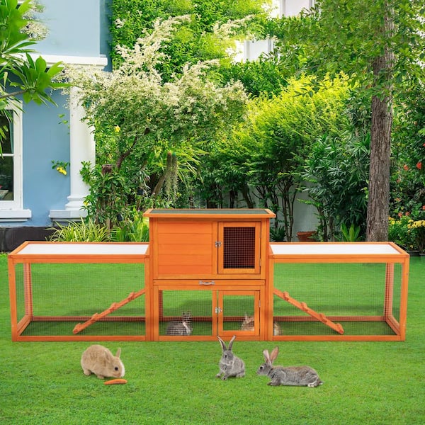 94 in. L Outdoor Rabbit Hutch with Sloped Roof